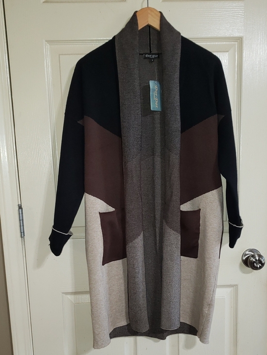Dor Dor Jackets & Blazers - 💘🖤💘 DOR DOR COLOR BLOCK CARDIGAN BROWN BLACK TAN SMALL NEW